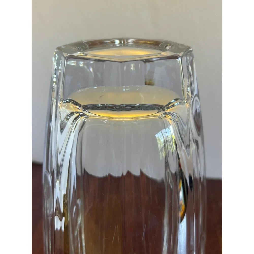 Heavy Clear Lead Crystal Vase Paneled‎ Vertical Ribbed Octagonal Base 10 Inch